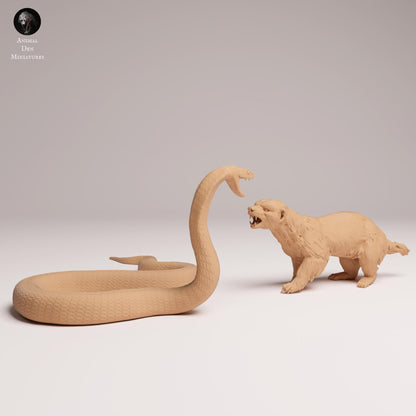Produktová fotografie Zvířecí Figurky Diorama, Modelářství: 0: Divoká zvířata: Medvědí jezevec vs. Černá mamba – Souboj savany (Ref 25_08_08)