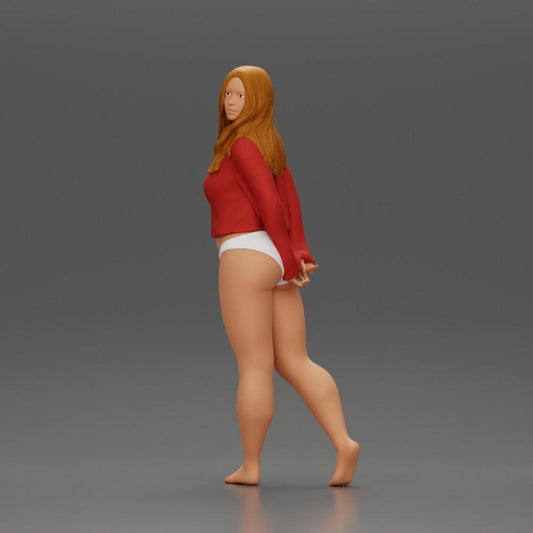 Modello diorama foto prodotto 0: Miniatura femminile per diorama, bikini e maglietta a maniche lunghe, mani dietro (Ref Nr. A53)