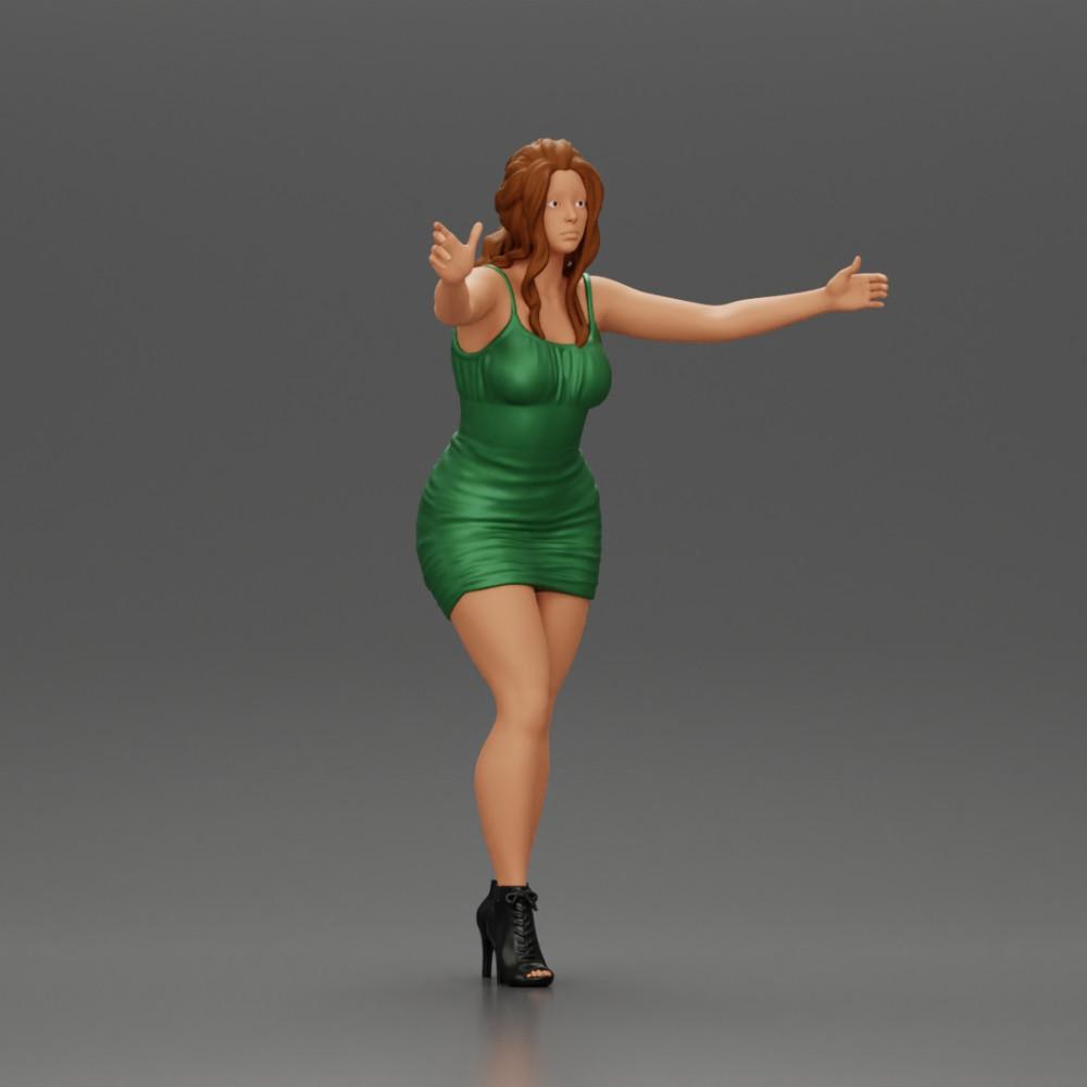 Imagem do produto de modelismo de diorama 1: Figura de diorama: Mulher em vestido até os joelhos com sapatos de salto, braços estendidos (Ref Nr. A58)