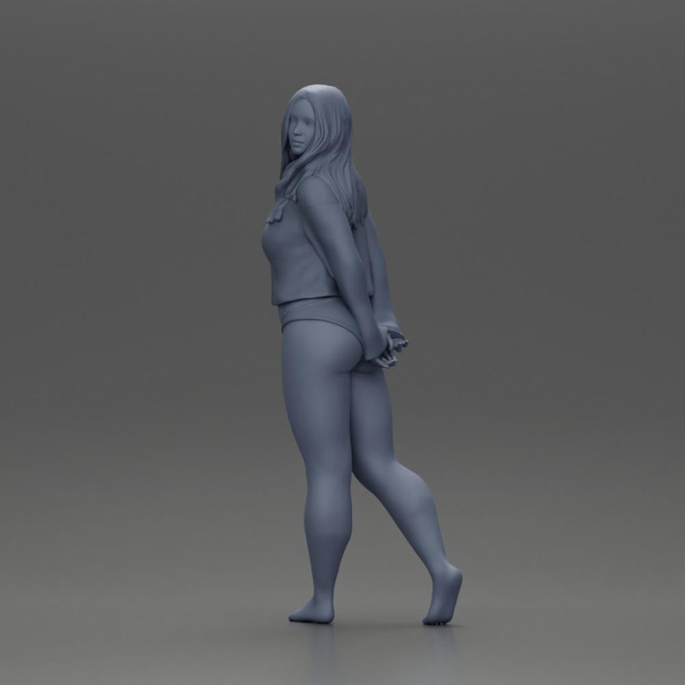 Modello diorama foto prodotto 6: Miniatura femminile per diorama, bikini e maglietta a maniche lunghe, mani dietro (Rif. Nr. A53)