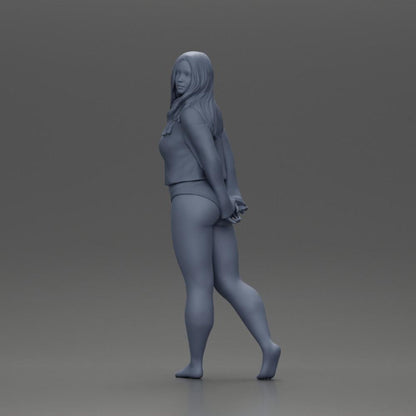 Foto de produto de modelismo de diorama 6: Miniatura feminina para diorama, biquíni e camiseta de manga longa, mãos para trás (Ref Nr. A53)