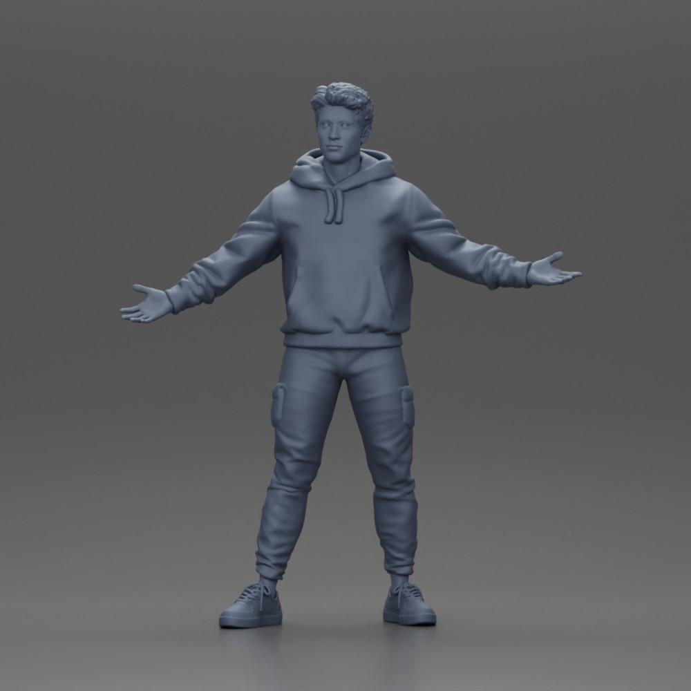 Diorama modelářství produktové foto 6: Miniatura muže v kapuci, ruce vztyčené do stran (Ref Nr. A60)