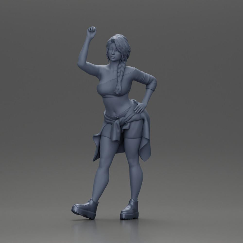 Diorama Modellismo foto prodotto 6: Miniatura: ragazza in top e pantaloni corti, maglietta legata in vita, braccio alzato (Rif. Nr. A56)