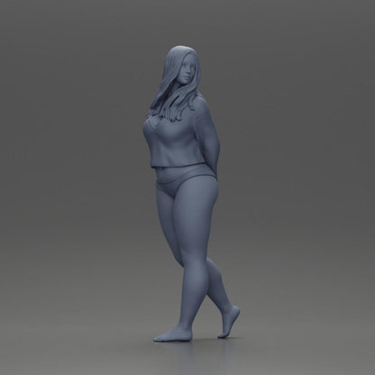 Imagem do produto de modelismo de diorama 7: Figura feminina em miniatura para diorama, biquíni e camisa de manga longa, mãos para trás (Ref Nr. A53)