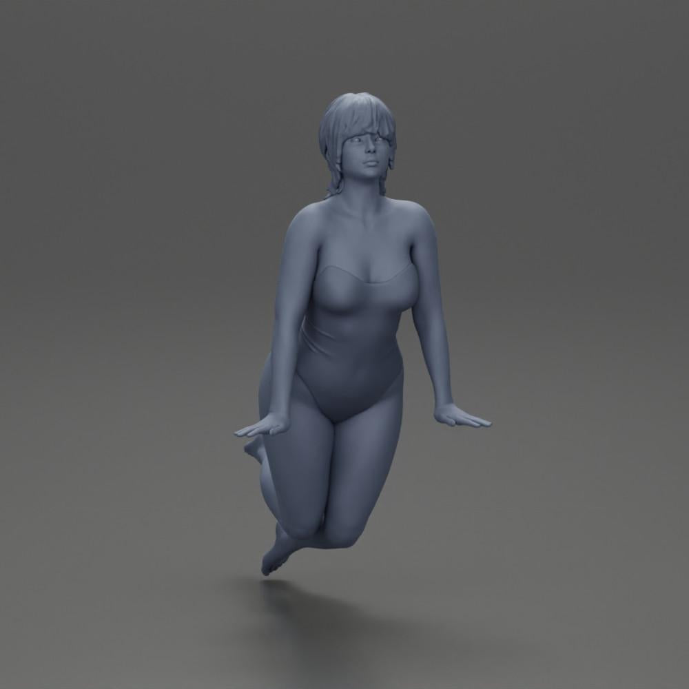 Diorama modelářství produktové foto 7: Diorama-miniatura: Žena v jednocípkovém plavkách na okraji bazénu, nakloněná dopředu (Ref Nr. A55)