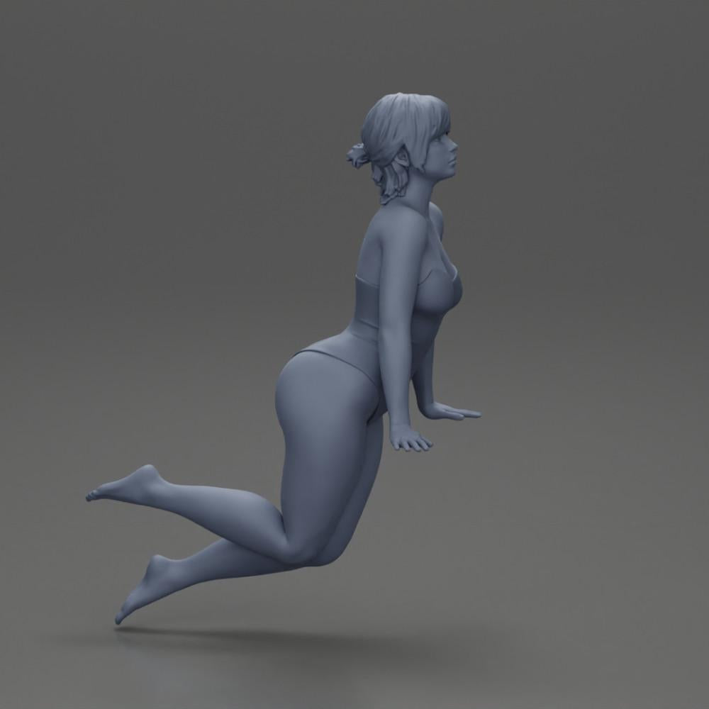 Diorama modelářství produktová fotografie 8: Diorama-miniatura: Žena v jednocípkovém plavkách na okraji bazénu, nakloněná dopředu (Ref č. A55)