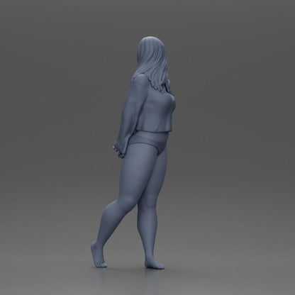 Foto de produto de modelismo de diorama 9: Figura de miniatura feminina para diorama, biquíni e camiseta de manga longa, mãos para trás (Ref Nr. A53)