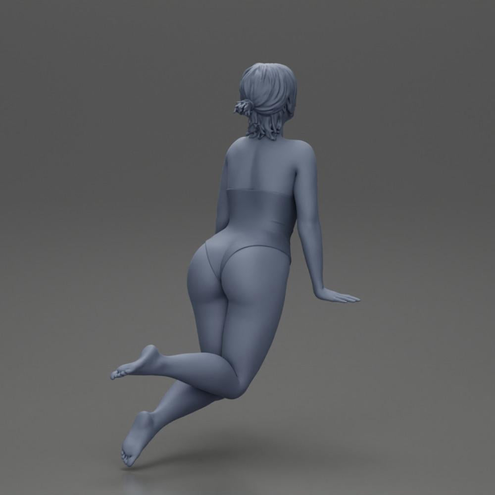 Diorama modelářství produktové foto 9: Diorama-miniatura: Žena v jednodílných plavkách na okraji bazénu, nakloněná dopředu (Ref č. A55)