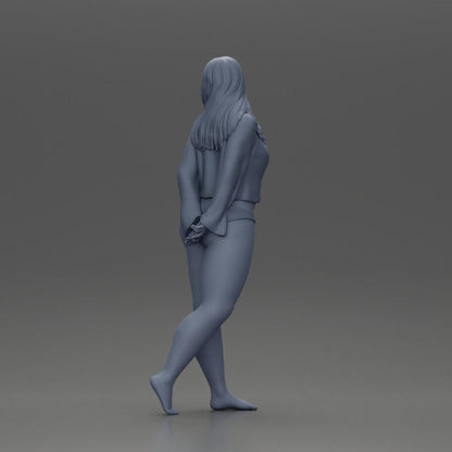 Foto de produto de modelismo de diorama 10: Figura de miniatura feminina para diorama, biquíni e camisa de manga longa, mãos para trás (Ref Nr. A53)