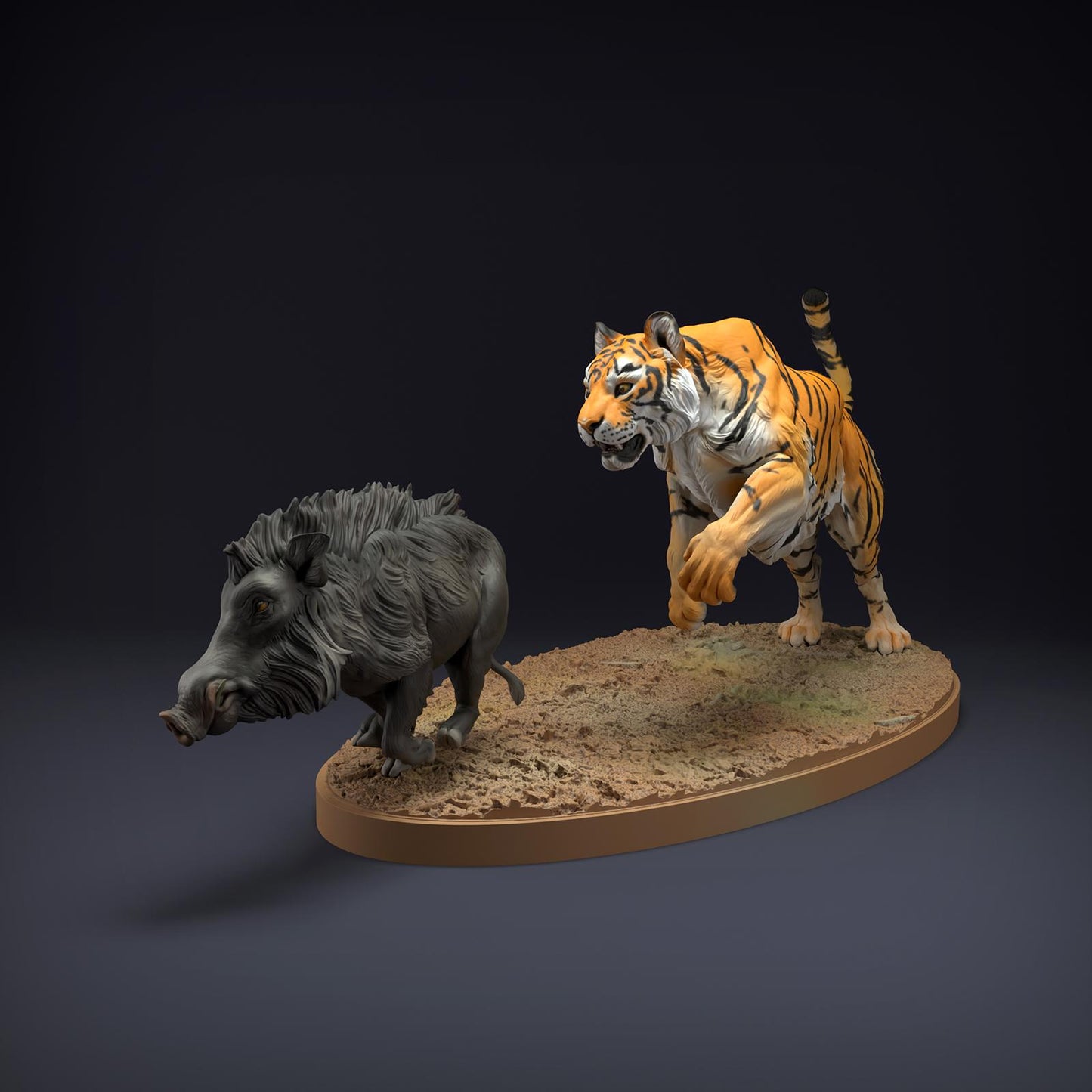 Produktfoto Tier Figur Diorama, Modellbau: 0: Wildtier Figuren: Bengalischer Tiger und Indisches Wildschwein – Jagdszene (Ref 01_01_81)