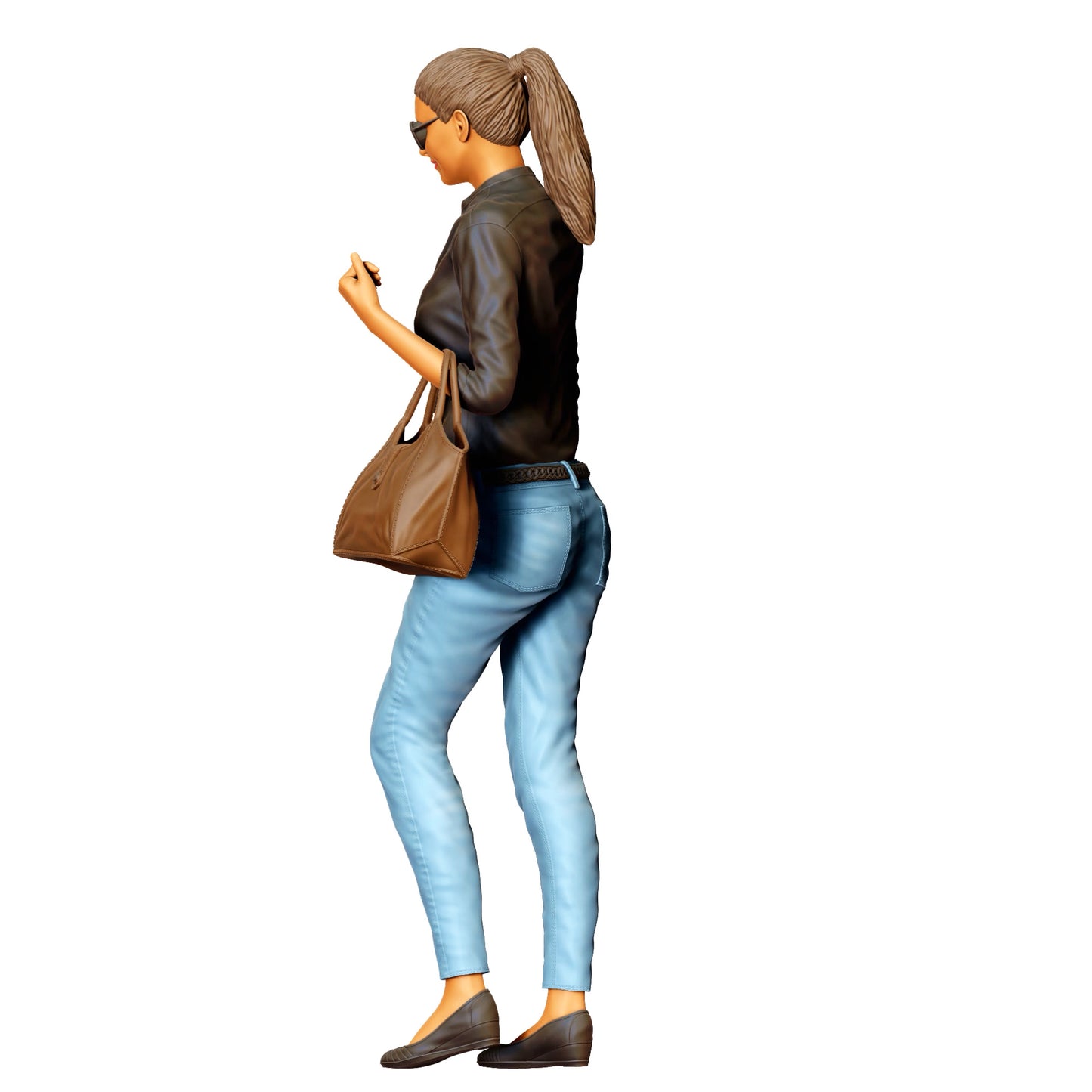 Frau mit Sonnenbrille und Handtasche – Figur in Jeans und Lederjacke (Ref. Nr. 423)