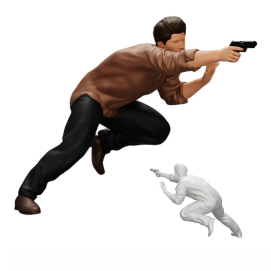 Diorama Modellbau Produktfoto 0: Gangster schießt mit Waffe aus Auto (Ref Nr. A6)