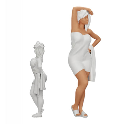 Modello diorama fotografia prodotto 0: Donna sexy dopo la doccia con accappatoio e asciugamano (Rif. Nr. A10)
