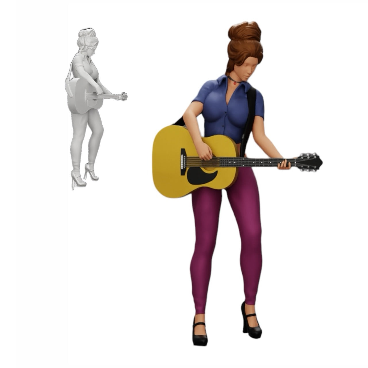 Diorama Modellbau Produktfoto 0: Junge Frau/ Musikerin auf der Bühne spielt Akustikgitarre (Ref Nr. A13)