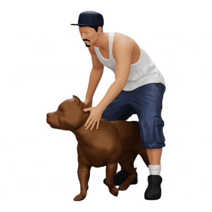 Foto del prodotto diorama modellistico 0: Gangster-Homie con cappello e cane Pitbull (Rif. Nr. A22)