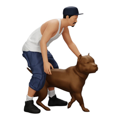 Foto del prodotto diorama modellistico 0: Gangster-Homie con cappello e cane Pitbull (Rif. Nr. A22)