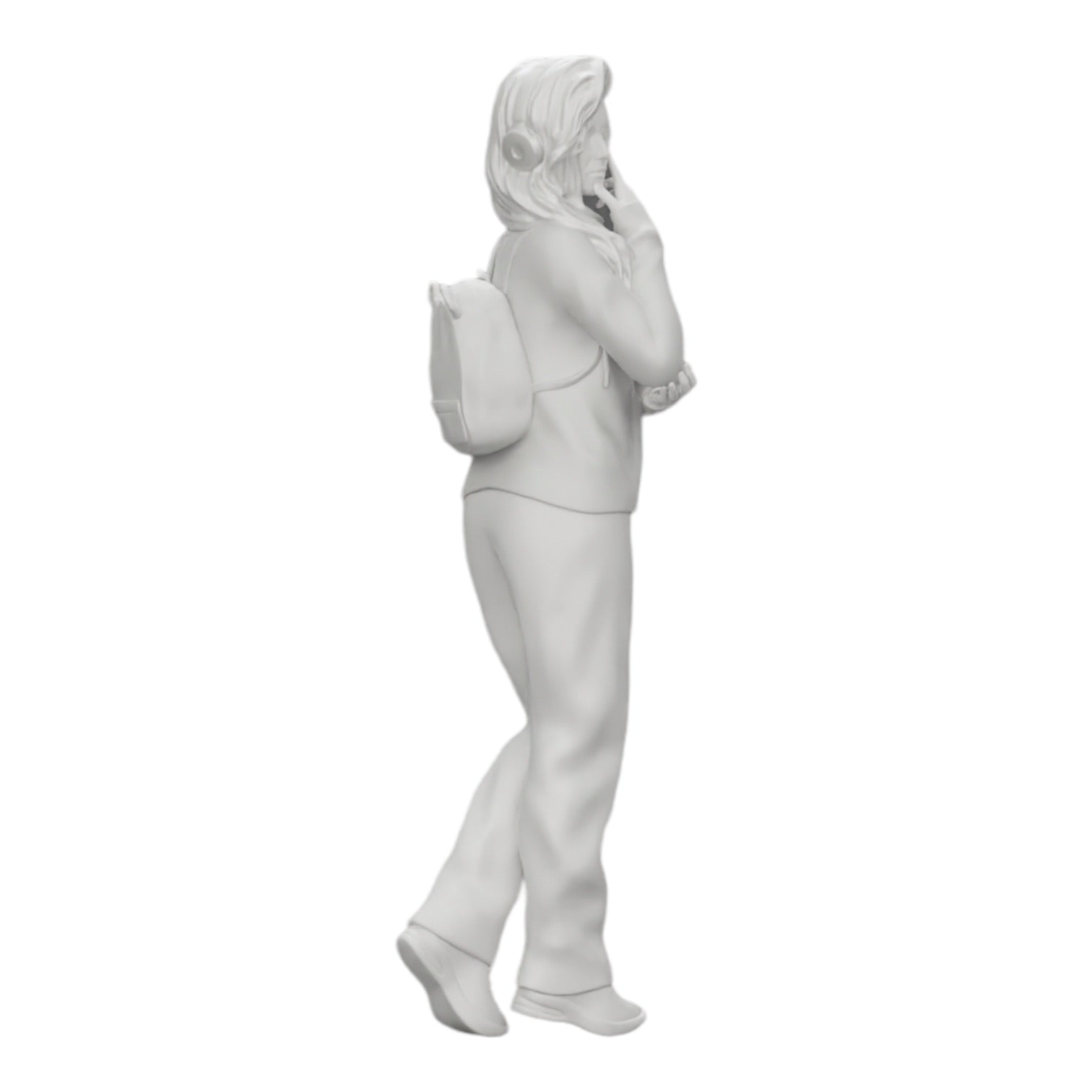 Diorama Modellbau Produktfoto 0: Nachdenkliche junge Frau mit Kopfhörern und Rucksack hört Musik (Ref Nr. A25)