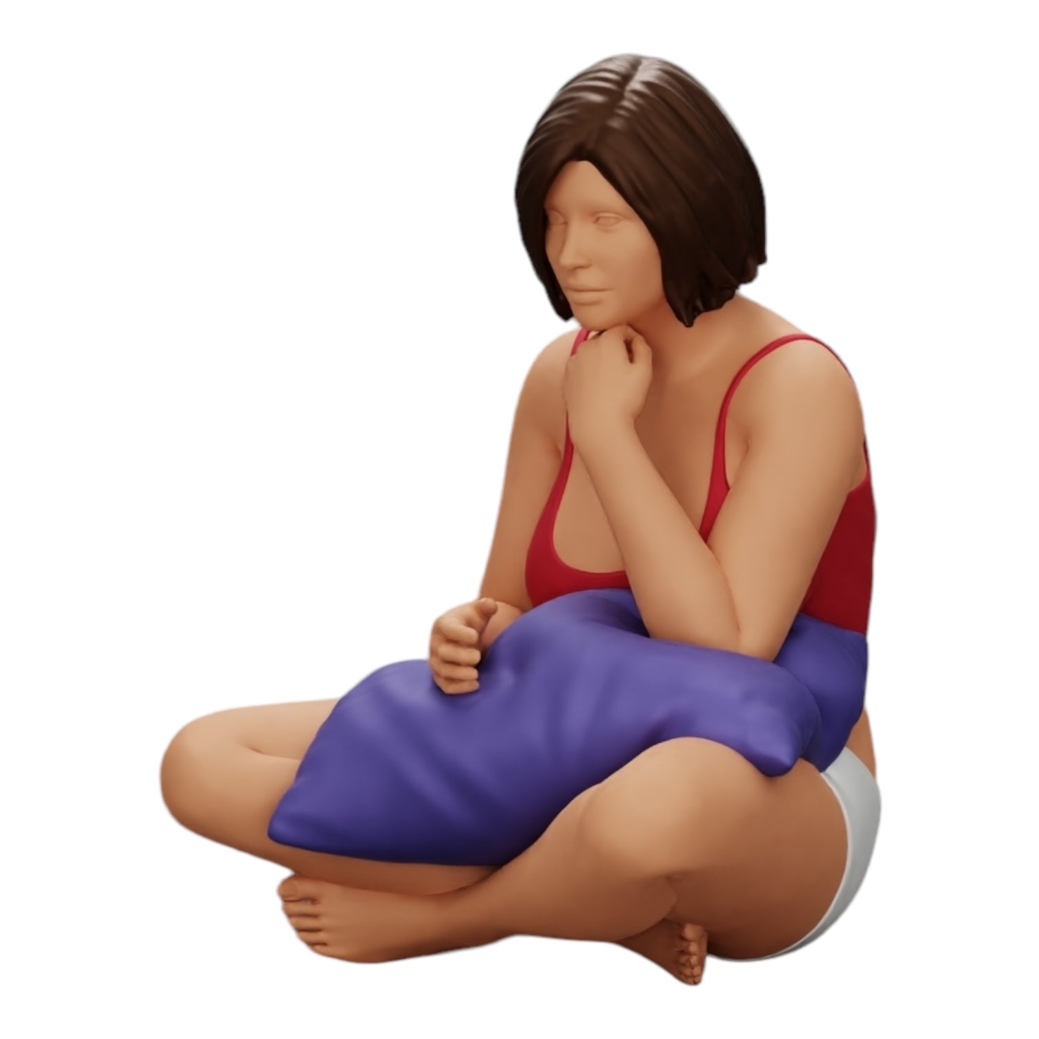 Diorama Modellbau Produktfoto 0: Mädchen sitzt vor dem Fernseher mit Kissen auf den Beinen (Ref Nr. A36)