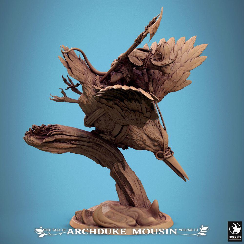 Zdjęcie produktu Tabletop 28mm Lord of the Print (LotP) 1: Miniatura Tabletop: Rycerz-mysz na zimorodku, jeździec-halbardzista w locie, mistrz kawalerii (Upadek zimorodka) (25_07_F1)