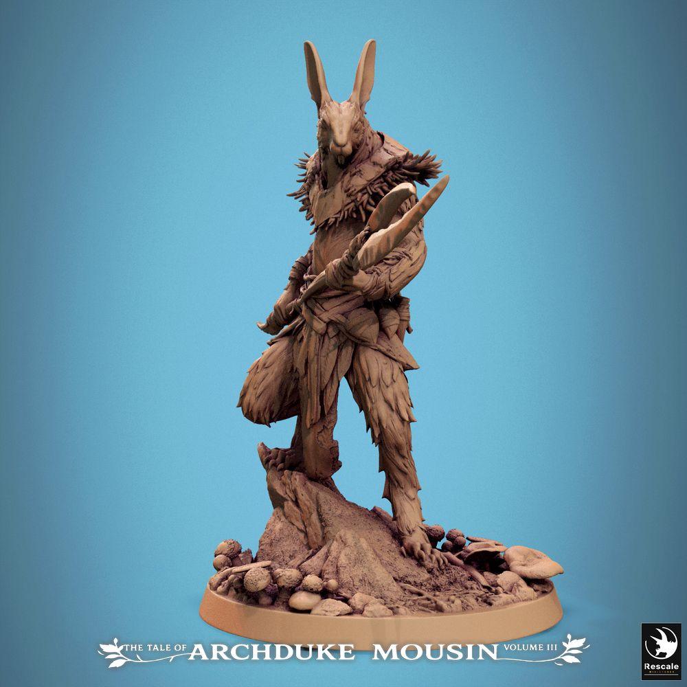 Product photo Tabletop 28mm Lord of the Print (LotP) 0: Tabletop miniature: Rabbitman Spear Carrier, Rabbit Guard, Forest Guardian, and Tribe Warrior with Double Spear (25_07_N3)