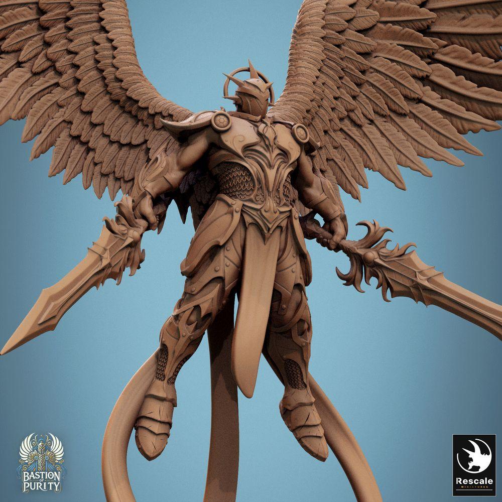 Produktfoto Tabletop 28mm Lord of the Print (LotP) 0: Fantasy Miniatur: Himmlischer Engelskrieger, geflügelter Paladin, Zweischwerter-Champion - Aurelian Skyblade (24_09_B2)
