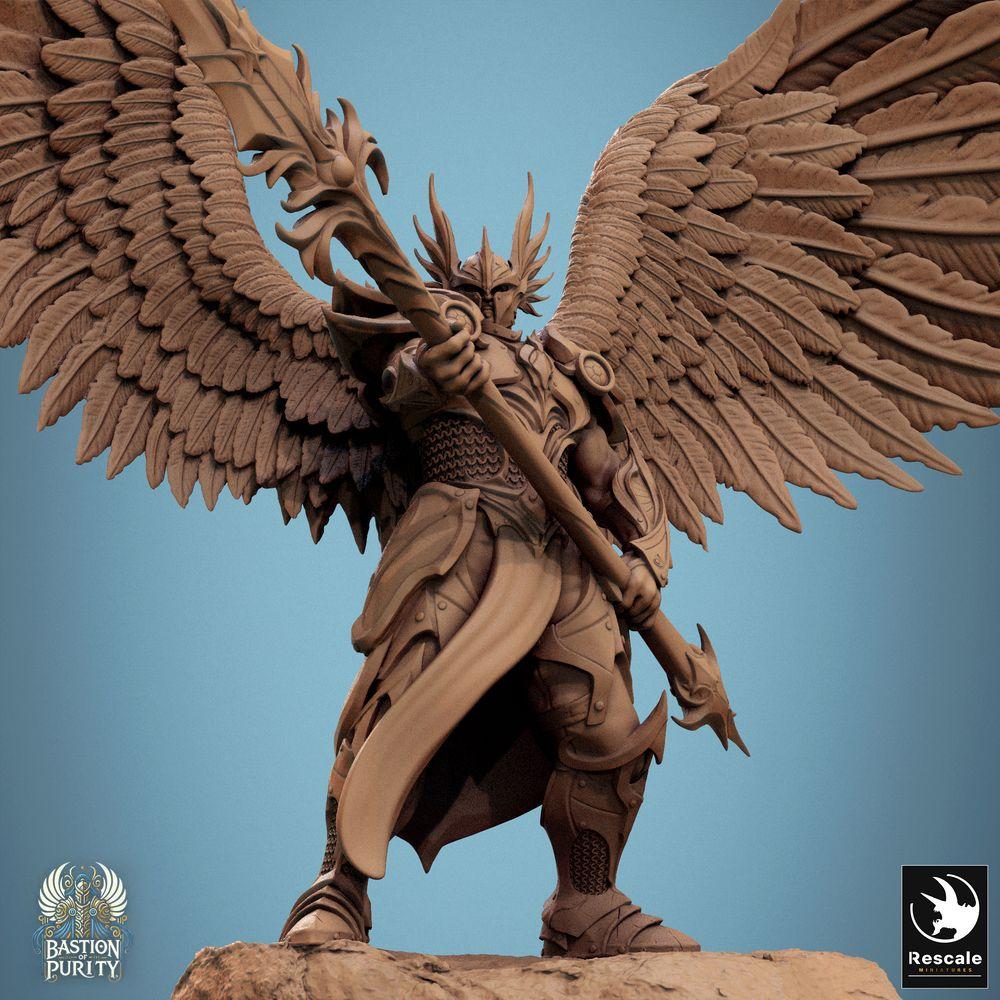 Produktfoto Tabletop 28mm Lord of the Print (LotP) 0: Fantasy Figur: Geflügelter Engelskrieger Seraph, Erzengel-Champion mit Zweihandschwert, himmlischer Paladin (24_09_B3)