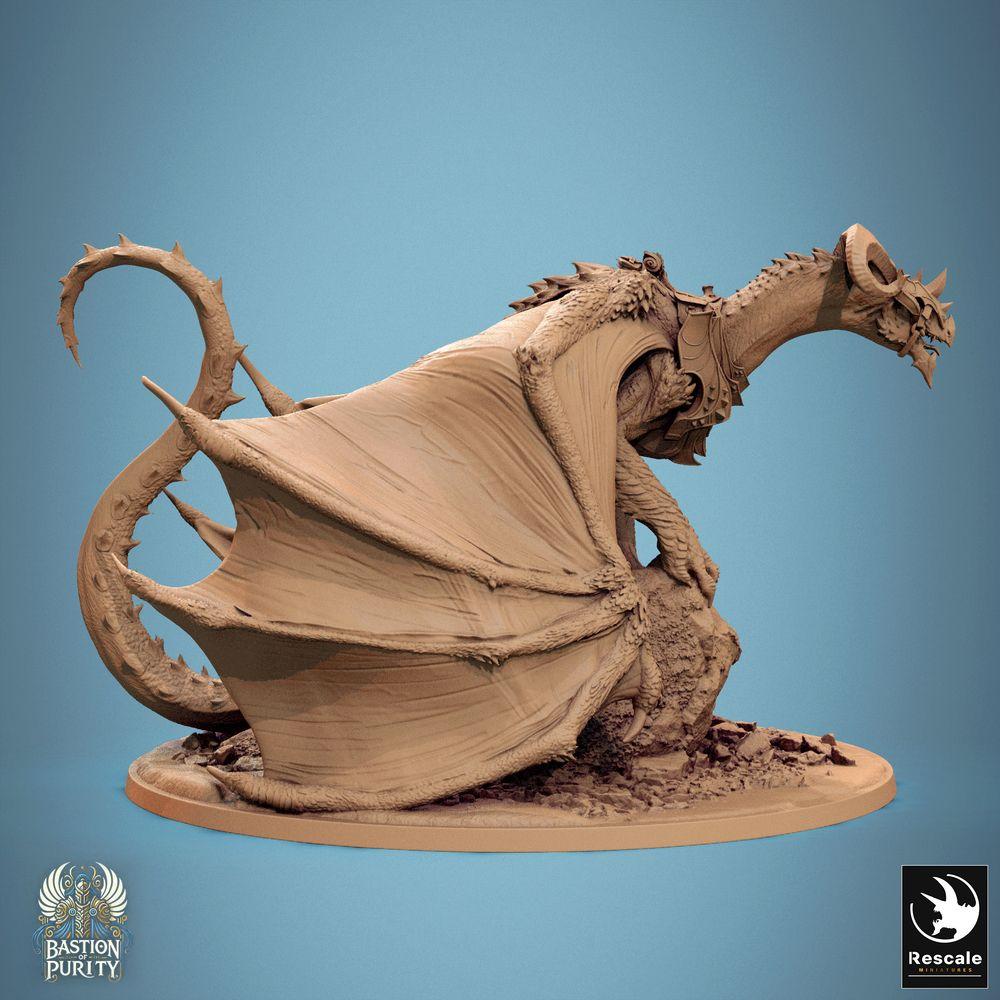 Produktfoto Tabletop 28mm Lord of the Print (LotP) 0: Tabletop Miniatur: Dämonenfürst / Drachendämon - geflügelte Schreckensbestie, brüllend kauernd auf Fels, Widderhörner, Fledermausflügel, Bossmonster (24_09_F1)