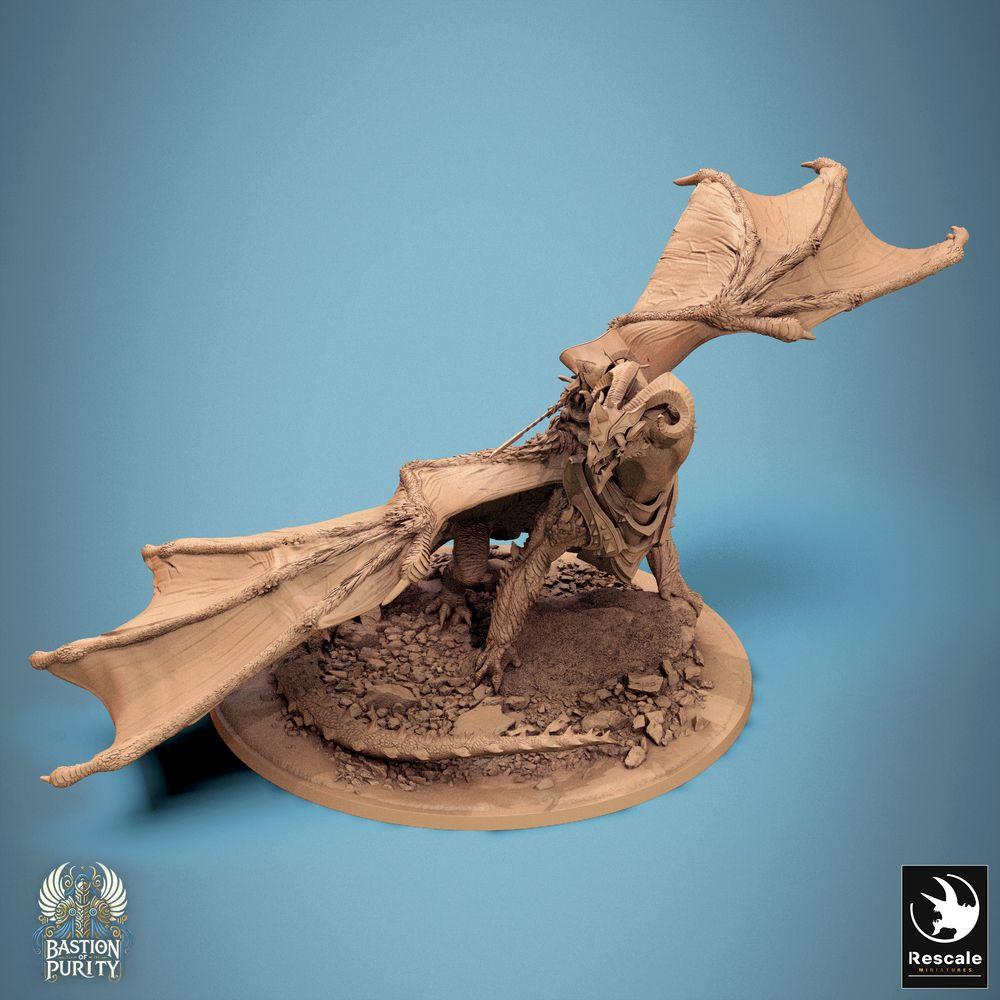 Produktfoto Tabletop 28mm Lord of the Print (LotP) 0: Tabletop Fantasy Miniatur: Astralyon Guard Drachenreiter - gepanzerter Drachenritter auf Wyvern, Monsterreiter mit Stangenwaffe, Heldenmodell (24_09_F4)