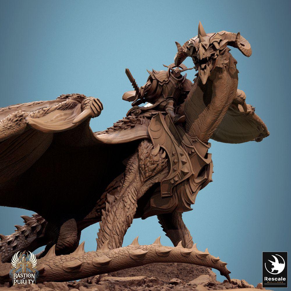 Produktfoto Tabletop 28mm Lord of the Print (LotP) 0: Tabletop Fantasy Miniatur: Astralyon Guard Drachenreiter - gepanzerter Drachenritter auf Wyvern, Monsterreiter mit Stangenwaffe, Heldenmodell (24_09_F4)