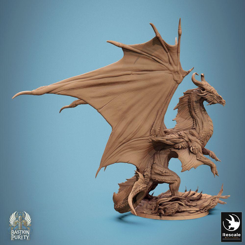 Produktfoto Tabletop 28mm Lord of the Print (LotP) 1: Tabletop Miniatur: Großdrache / Urdrachen / Lindwurm - aufgerichtet mit weit ausgespannten Schwingen, brüllend, erhobene Klaue - Bossmonster-Drachenminiatur für Wargaming, Rollenspiel & Diorama (24_09_A1)