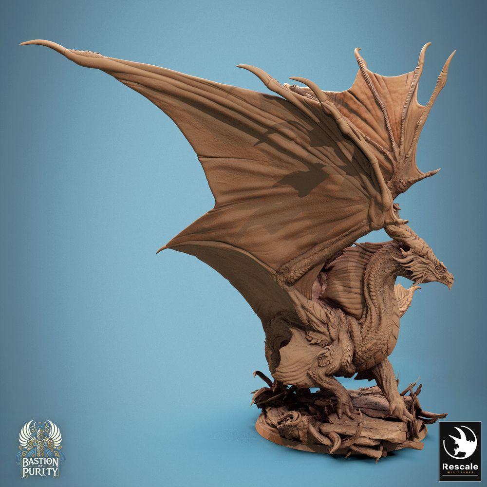 Produktfoto Tabletop 28mm Lord of the Print (LotP) 3: Tabletop Miniatur: Bronzedrache Bronze Dragon, Elder Wyrm Urdrachen, Drachenfürst Bossmonster, Flügel ausgespannt, brüllend auf Trümmer-Base (24_09_A3)