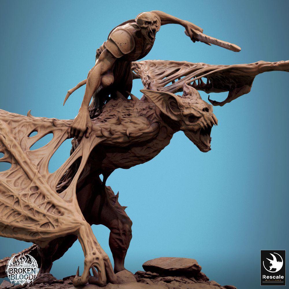 Foto del prodotto Tabletop 28mm Lord of the Print (LotP) 2: Miniatura Tabletop: Cavaliere Demoniaco su Bestia Alata, Cavaliere Non Morto Ghoul, Cavalleria del Caos, Boss Mostro Volante (24_11_D1)