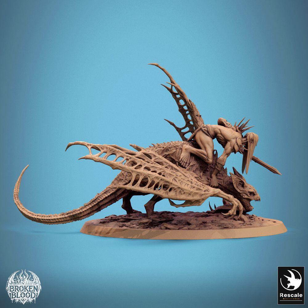 Product photo Tabletop 28mm Lord of the Print (LotP) 1: Tabletop miniature: Undead Dragon Rider on Bone Dragon, Death Knight with Greatsword, Lich Lord Necromancer, Boss Monster (24_11_D3)