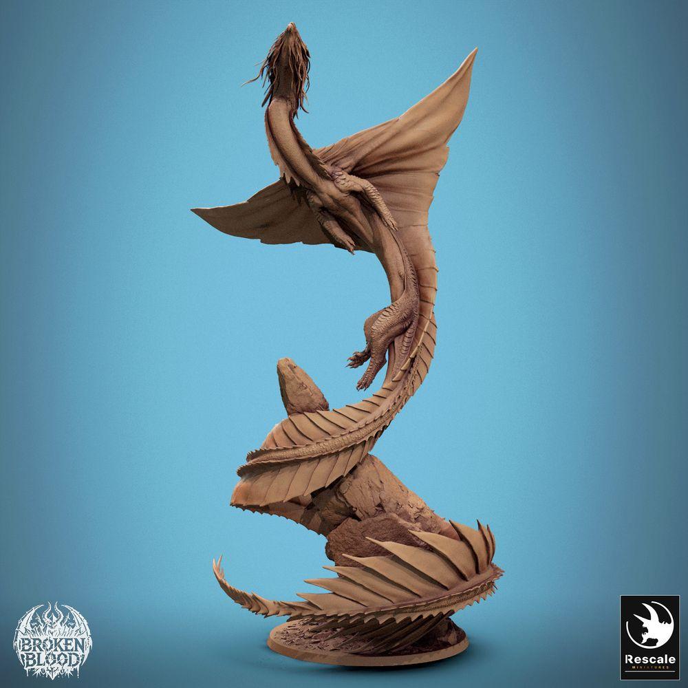 Produktfoto Tabletop 28mm Lord of the Print (LotP) 0: Fantasy Miniatur: Wyvern / Lindwurm Drache, aufsteigendes Bossmonster auf Felsbase, dynamische Flugpose (24_11_F1)