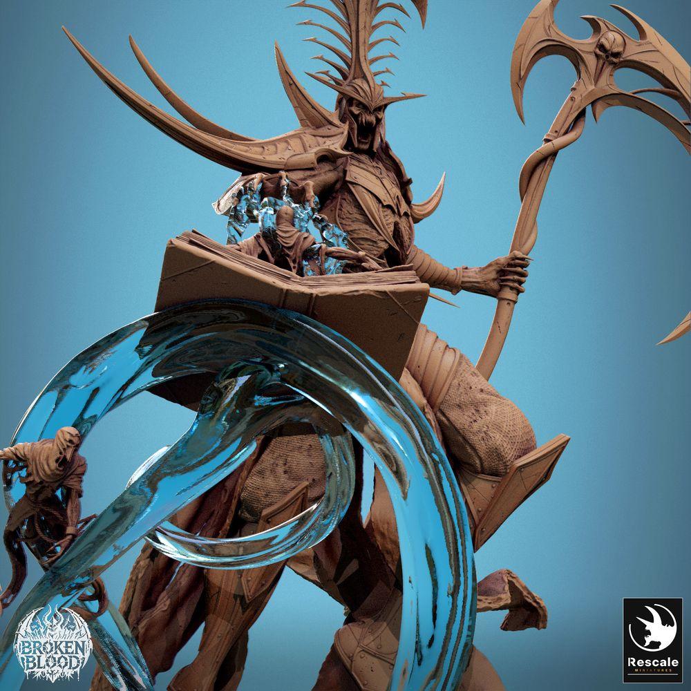 Produktfoto Tabletop 28mm Lord of the Print (LotP) 2: Tabletop Miniatur: Dämonenfürst Velkaran the Fallen, Abgrundbeschwörer & Sensenmeister mit Doppelklingen-Sense, Chaoschampion, Boss-Miniatur (24_11_G)