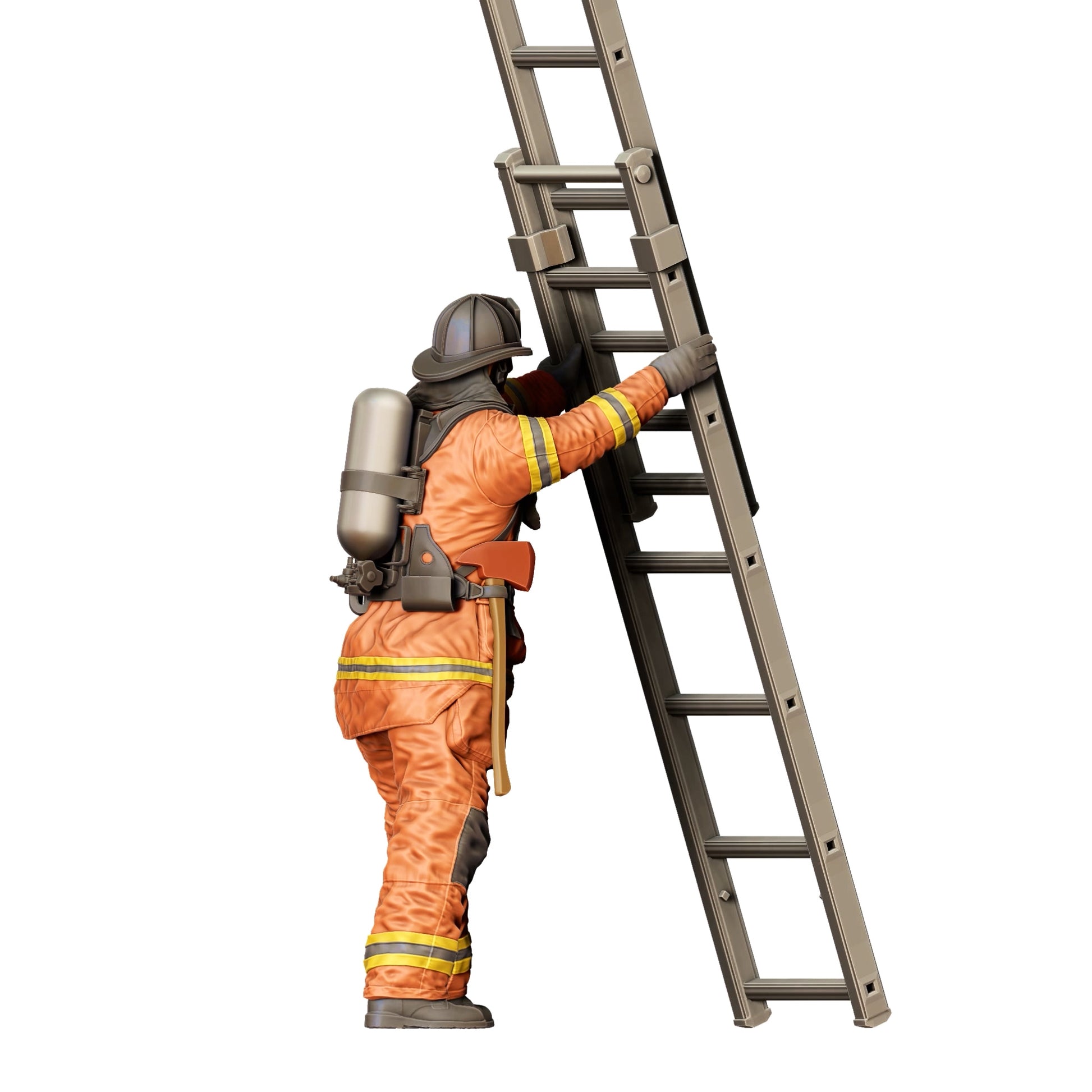 Diorama Modellbau Produktfoto 0: Feuerwehrmann Amerikanisch - Hält Leiter vorne (Ref. Nr. 309)