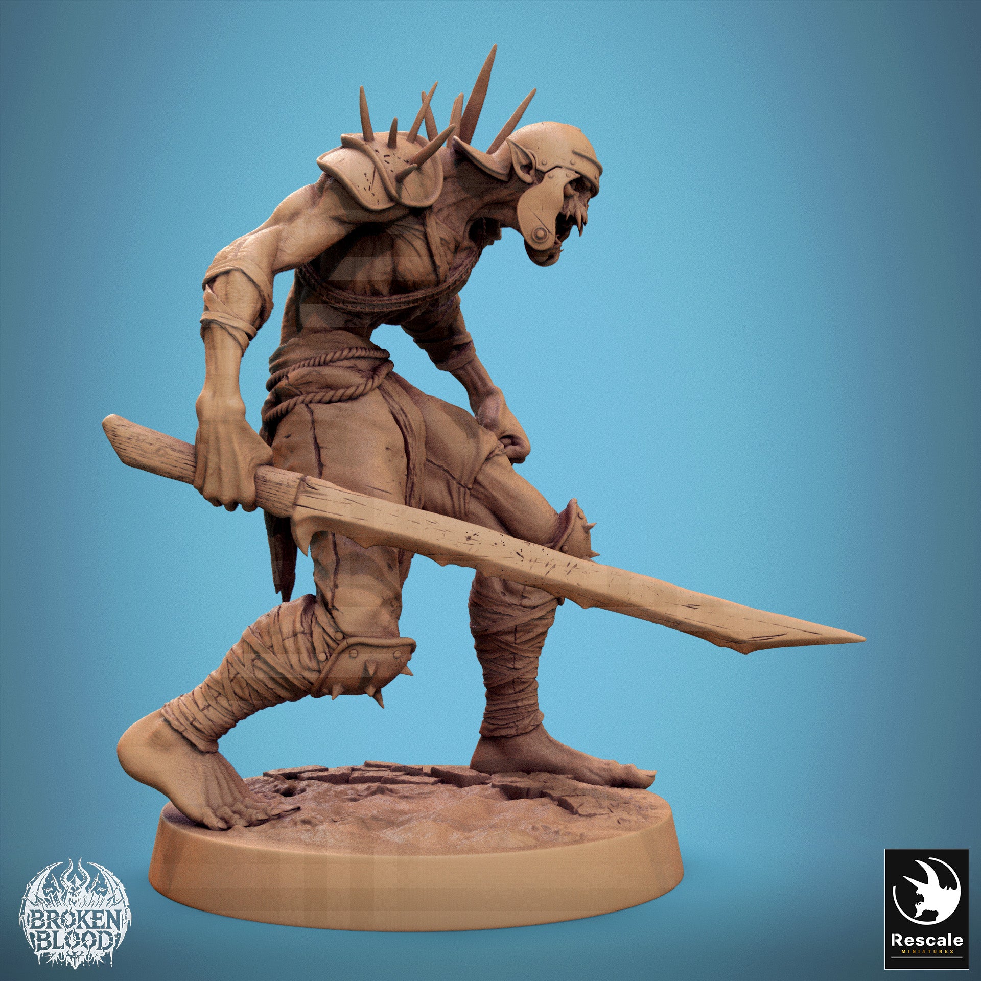 Produktfoto Tabletop 28mm Lord of the Print (LotP) 1: Tabletop miniatura: Ghul-Berserker Ravager (Ghoul), nemrtvý válečník a prokletý marauder s vroubkovanou mačetou a bodlinovou zbrojí (24_11_C1)