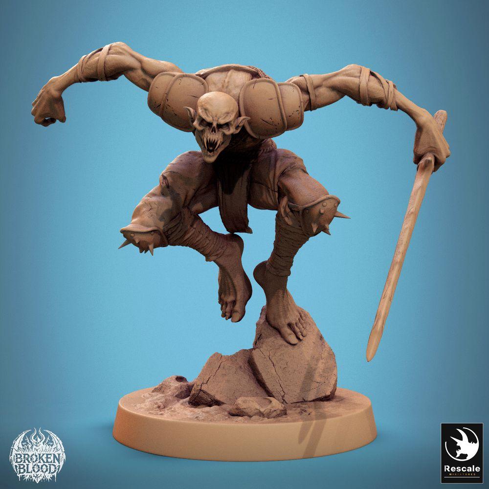 Foto del prodotto Tabletop 28mm Lord of the Print (LotP) 0: Figura da tabletop: Ghul-Berserker e Assassino con lancia, attacco in salto, mostro di wargaming non morto, combattente corpo a corpo (24_11_C3)