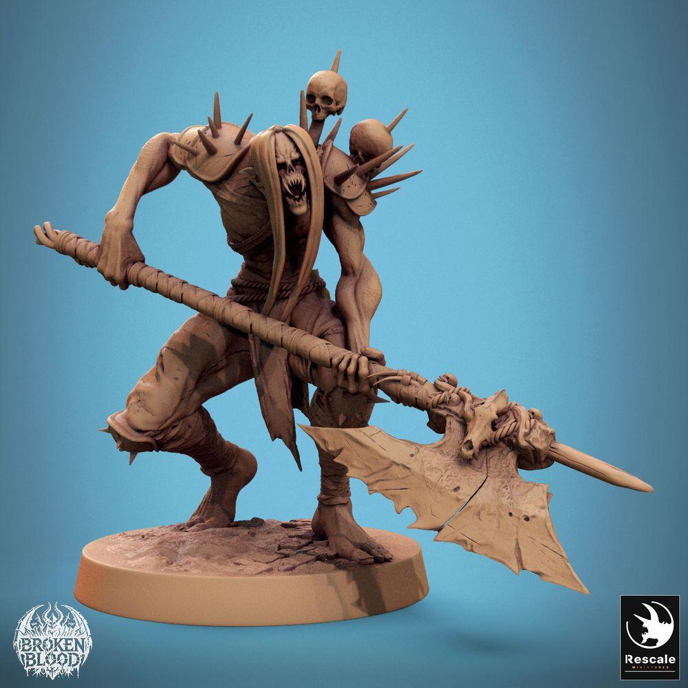 Foto del prodotto Tabletop 28mm Lord of the Print (LotP) 0: Miniatura Tabletop: Ghul Verwüster (Ghoul Ravager) - Berserker, combattente con ascia e trofei di teschi, guerriero non morto, boss del dungeon (24_11_C19)