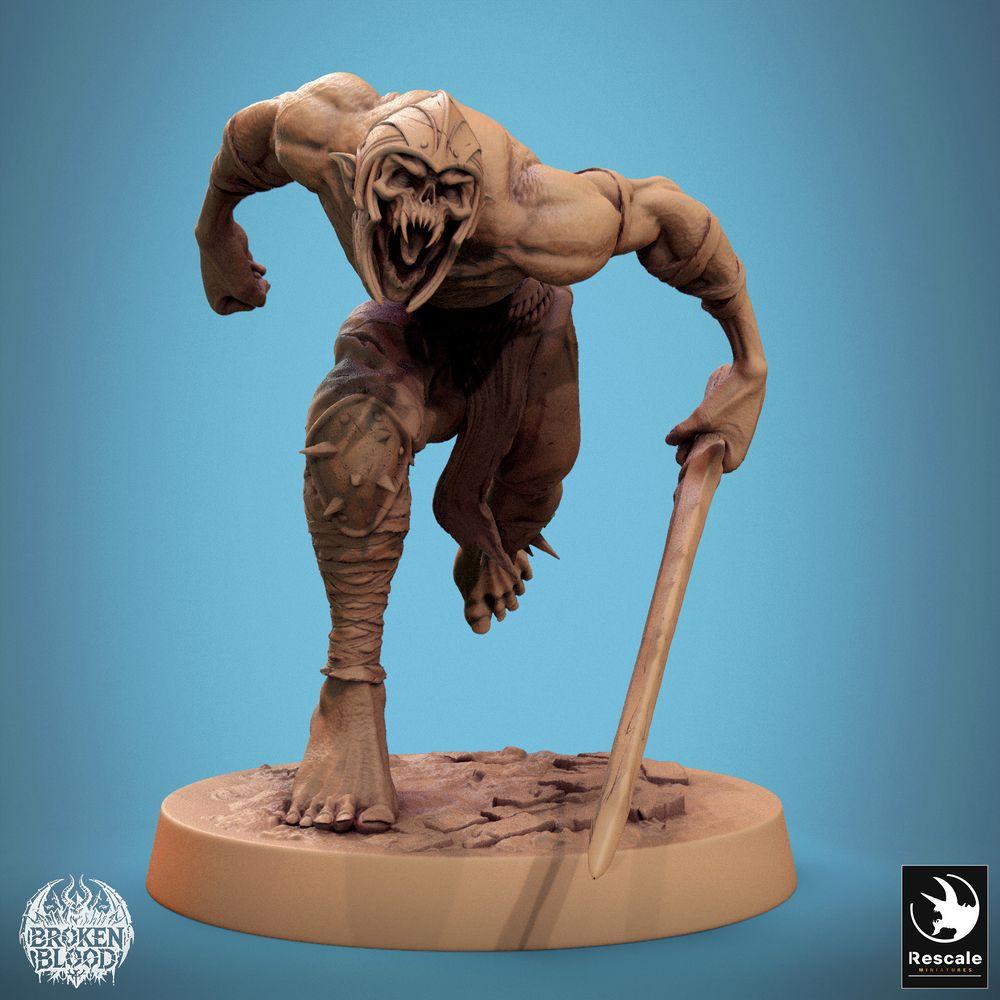 Produktfoto Tabletop 28mm Lord of the Print (LotP) 0: Tabletop miniatura: Ghul Berserker Ravager, běžící nestvůra s zakřiveným mečem (24_11_C21)