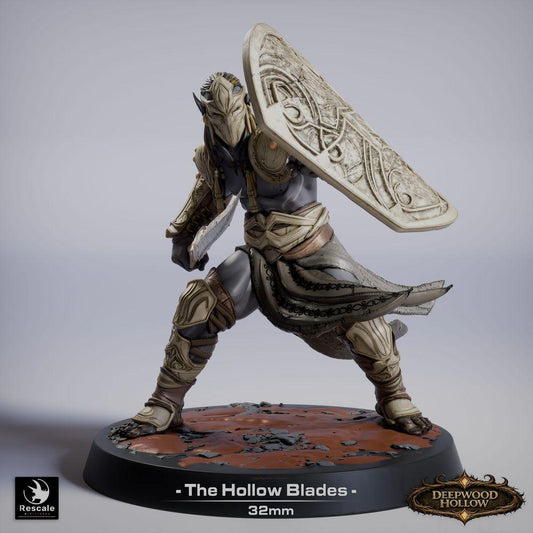 Produktfoto Tabletop 28mm Lord of the Print (LotP) 0: Fantasy Figur: Dunkelelf Dark Elf Schildkrieger, Wächter mit Großschild und Kurzschwert (26_03_G9)