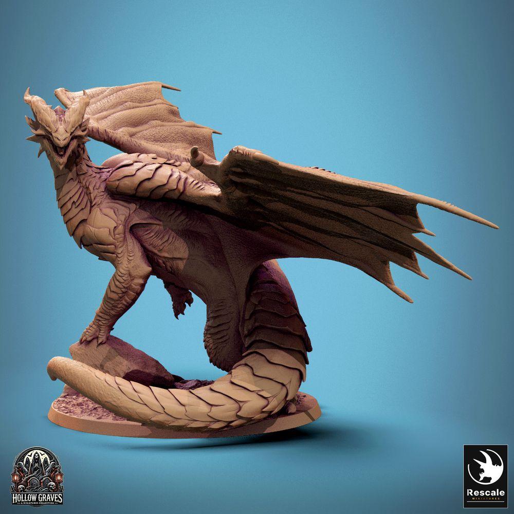 Foto del prodotto Tabletop 28mm Lord of the Print (LotP) 0: Figurina Fantasy: Drago di Rame Copper Dragon, antico Wyrm e Signore dei Draghi, che ruggisce con le ali spiegate, su base di roccia, mostro boss (24_10_D1)