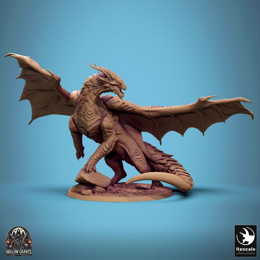 Foto del prodotto Tabletop 28mm Lord of the Print (LotP) 0: Figurina Fantasy: Drago di Rame Copper Dragon, antico Wyrm e Signore dei Draghi, ruggente con ali spiegate, su base di roccia, boss monster (24_10_D1)