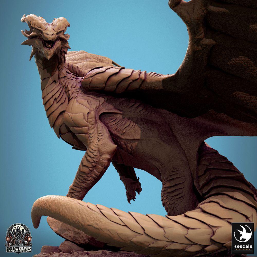 Foto del prodotto Tabletop 28mm Lord of the Print (LotP) 0: Figurina Fantasy: Drago di Rame Copper Dragon, antico Wyrm e Signore dei Draghi, ruggente con ali spiegate, su base di roccia, boss monster (24_10_D1)