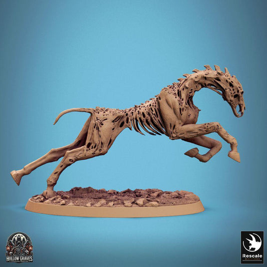 Product photo Tabletop 28mm Lord of the Print (LotP) 0: Tabletop miniature: Undead mount - Zombie horse, skeletal steed in charge, C4 Doomstride Leap, necromancer mount (24_10_C4)