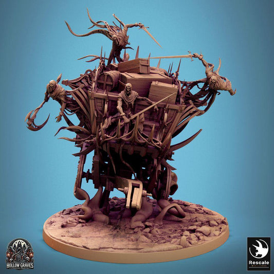 Product photo Tabletop 28mm Lord of the Print (LotP) 0: Tabletop miniature: Undead Chariot / Phantom Coach - Demonic War Machine, Horror Chariot, Siege Platform with Minions and Polearms (24_10_F1)