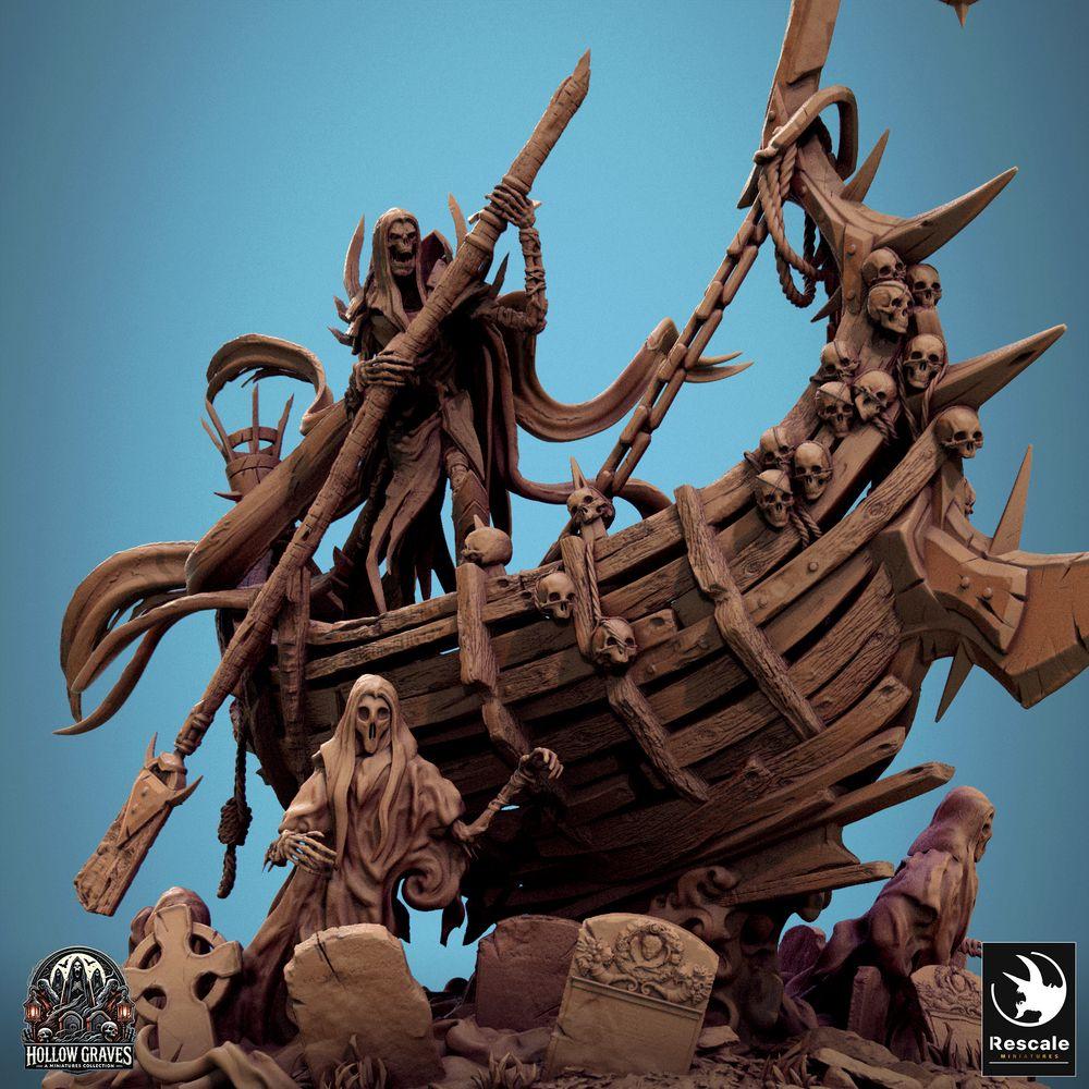 Product photo Tabletop 28mm Lord of the Print (LotP) 0: Tabletop miniature: Undead ghost captain and ferryman on ghost ship - Necromancer, leader of the undead, with staff and longsword - G Zaltryn the Waverender (24_10_G)