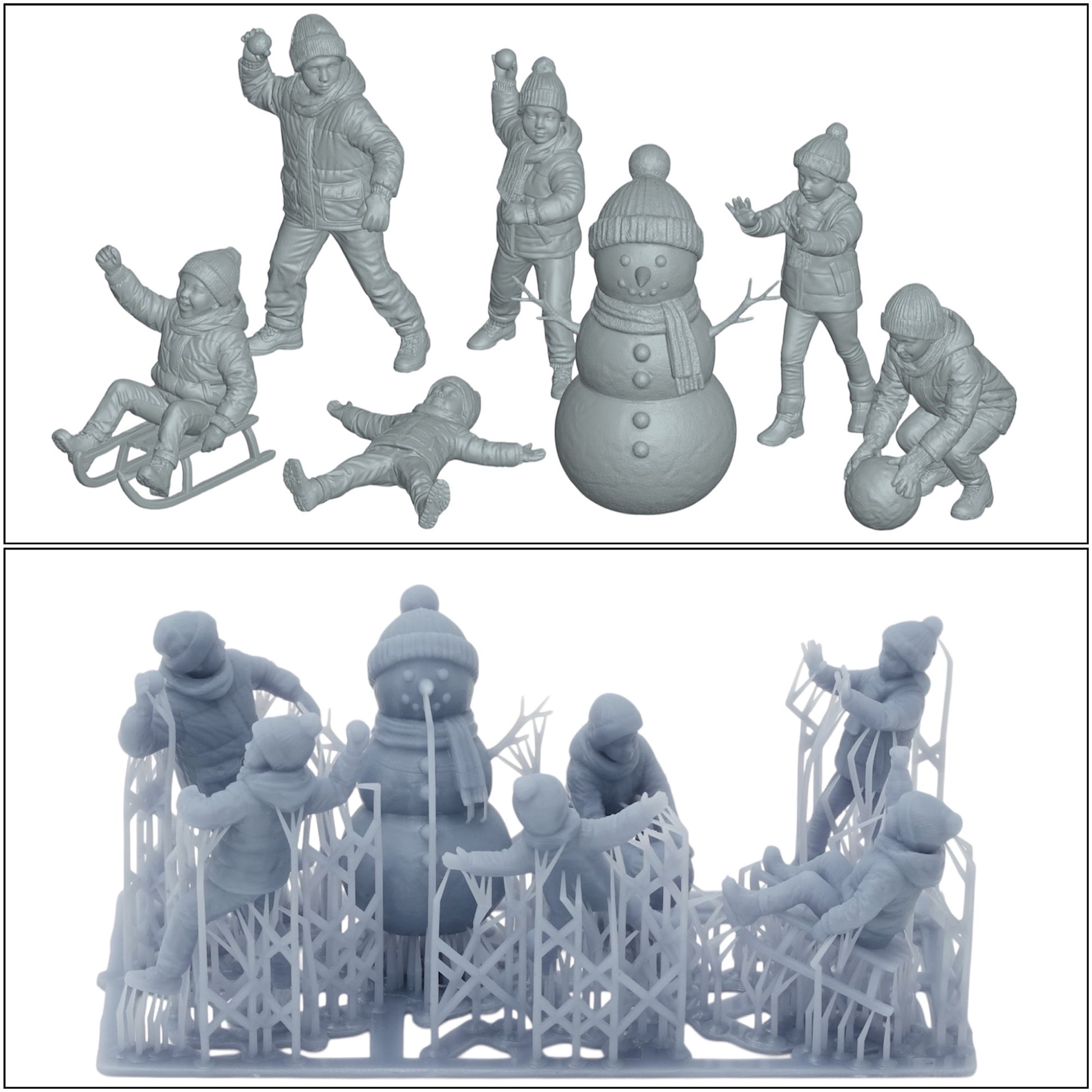 Foto del prodotto diorama modellistico 0: Bambini in inverno - 7 figure - Pupazzo di neve e battaglia di palle di neve