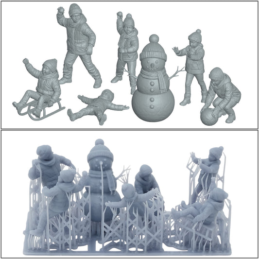 Foto del prodotto diorama modellistico 0: Bambini in inverno - 7 figure - Pupazzo di neve e battaglia di palle di neve