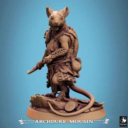 Produktová fotografie Tabletop 28mm Lord of the Print (LotP) 1: Tabletop miniatura: Rattling s kopím, myší válečník v útoku, kmenový válečník a skaut (25_07_G1)